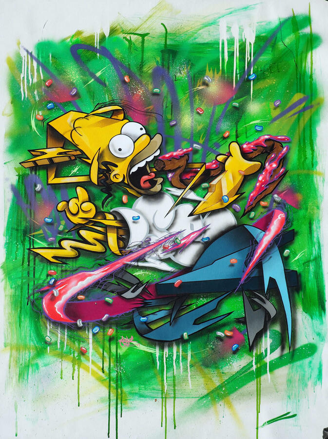 &quot;D&#39;oh!&quot; - 24&quot; x 36&quot; Acrylic, Spray paint, Airbrush, 2017