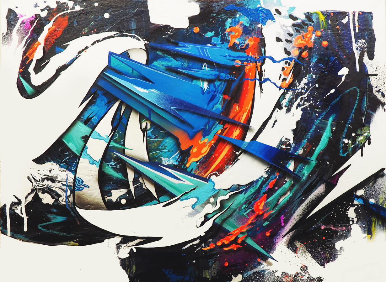 "Blue Dream" - 18" x 24" Acrylic, Spray paint, Airbrush, 2021