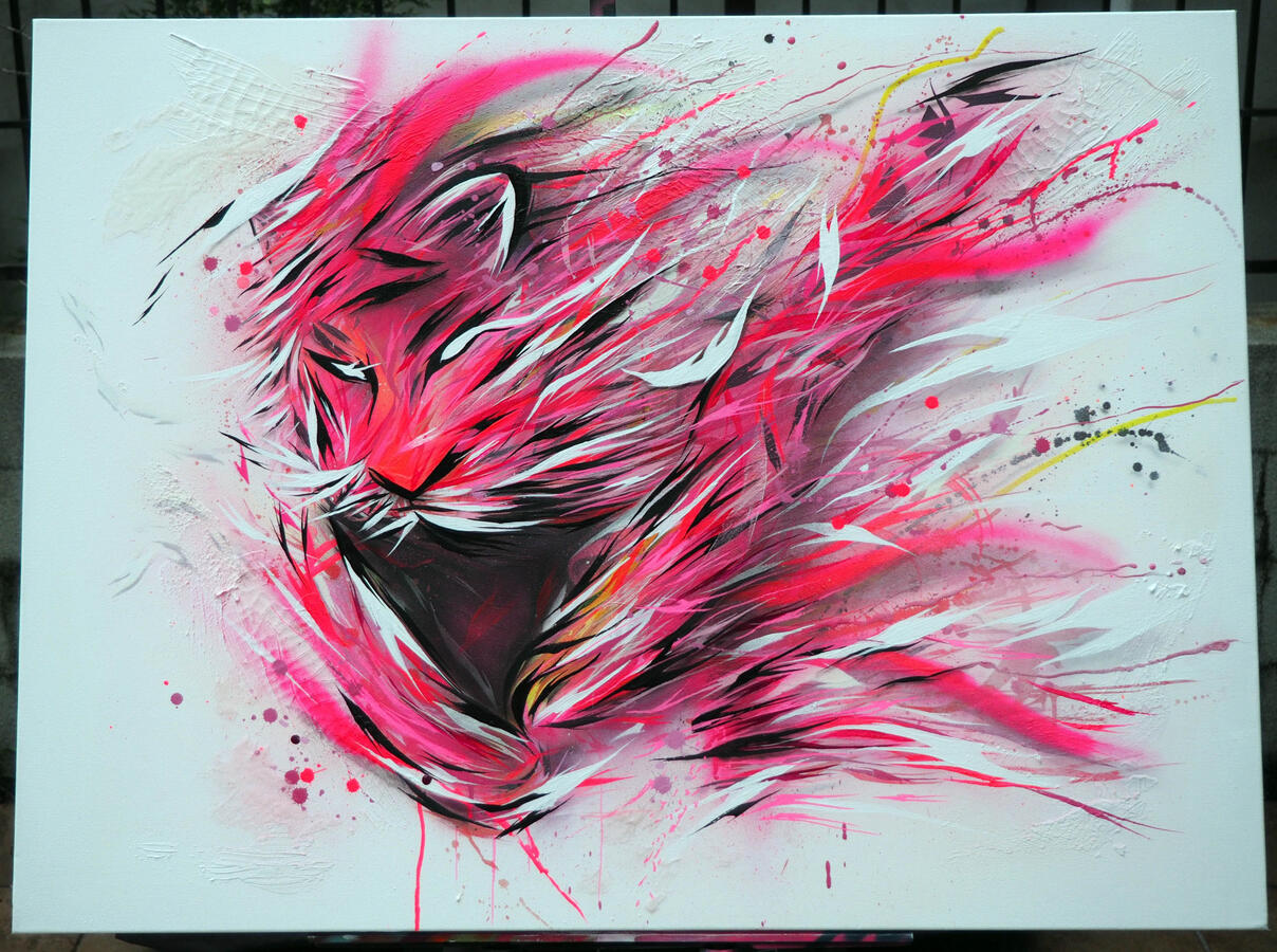 &quot;Hobbes&quot; (Pink Variant)- 30&quot; x 40&quot; Acrylic, Spray paint, Airbrush, 2016