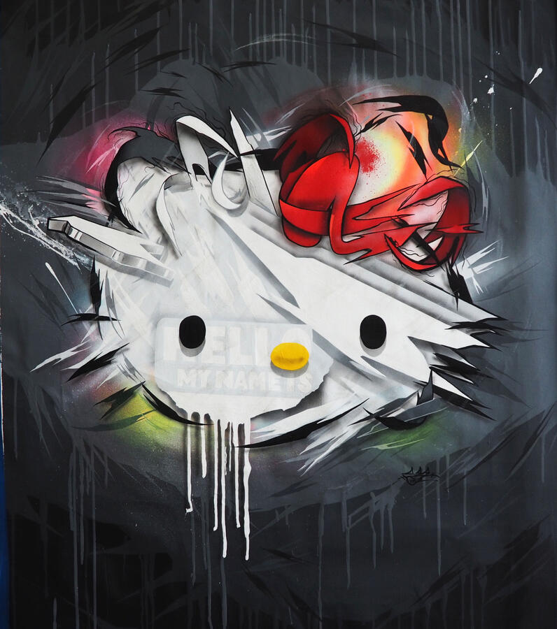 "Hola Gato" - 30" x 40" Acrylic, Spray paint, Airbrush, 2017