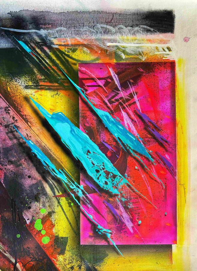 "Burning Desire" - 18" x 24" Acrylic, Spray paint, Airbrush, 2024