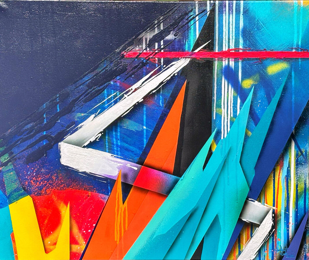 "Cascade" - 18" x 24" Acrylic, Spray paint, Airbrush, 2025