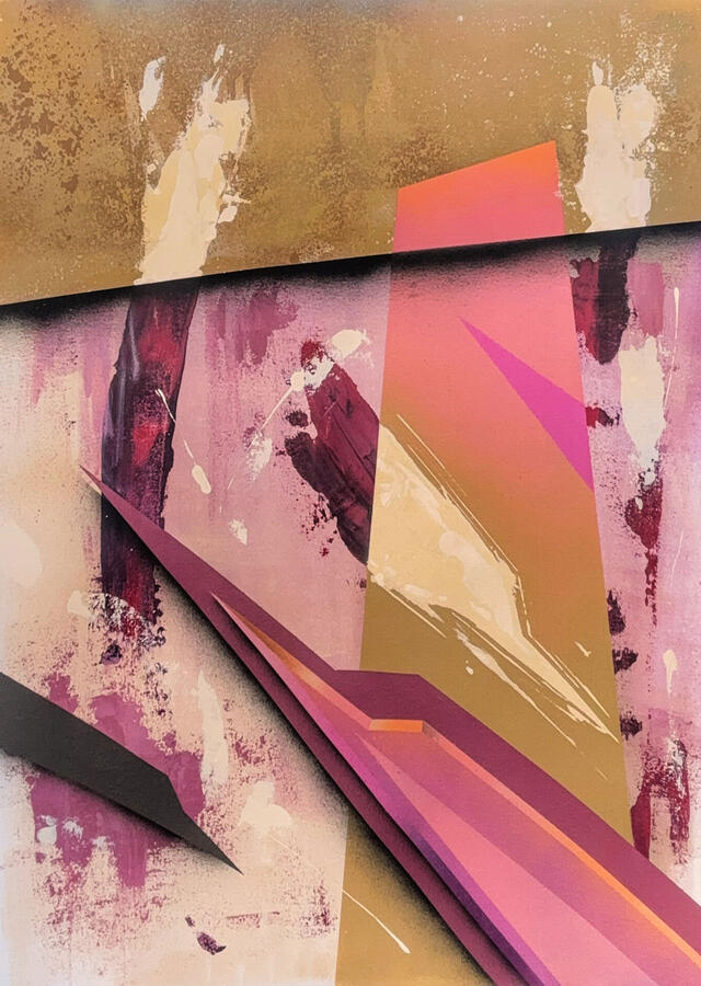 "Sunset Sherbert" - 18" x 24" Acrylic, Spray paint, Airbrush, 2024