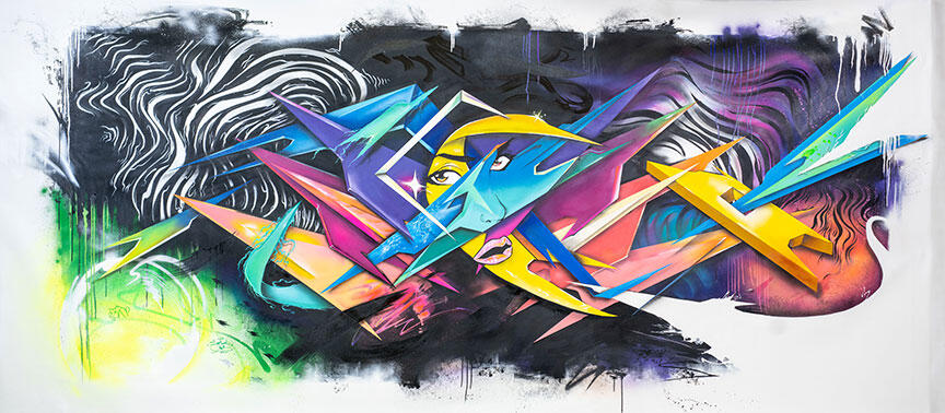 "When I Look In Your Eyes" - 6' x 12' Acrylic, Spray paint, Airbrush, 2021