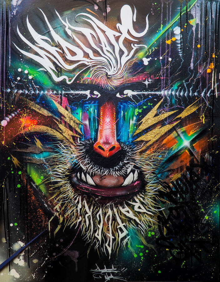 &quot;Rafeeki&quot; - 24&quot; x 36&quot; Acrylic, Spray paint, Airbrush, 2021