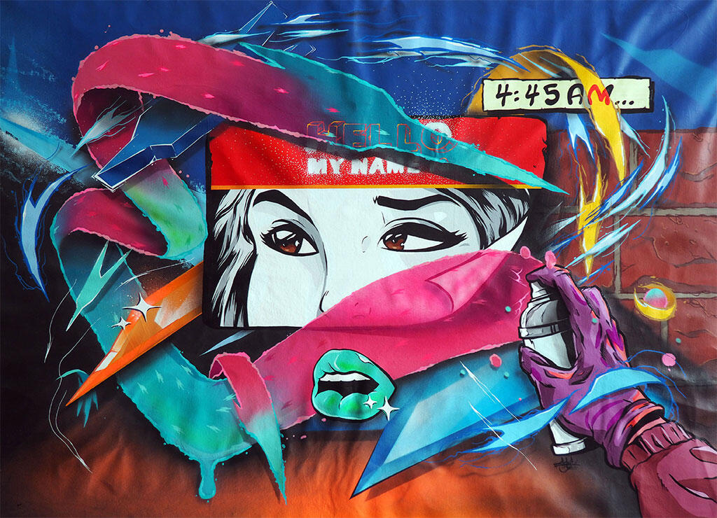 "4:45am" - 20" x 24" Acrylic, Spray paint, Airbrush, 2018