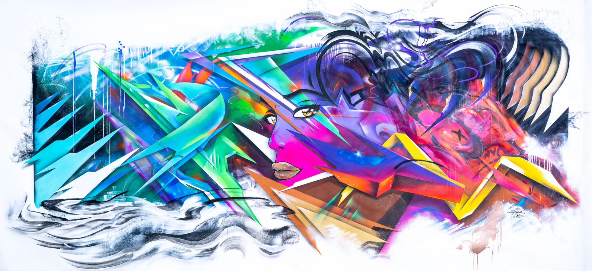 "All I See Is Love" - 6' x 13' Acrylic, Spray paint, Airbrush, 2021